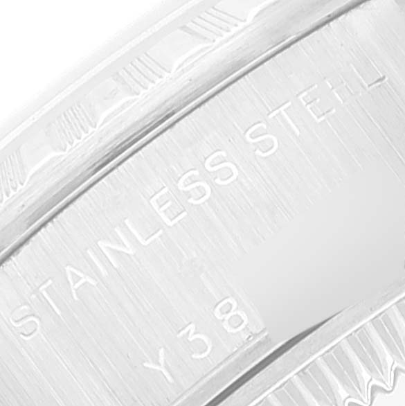 The image shows a close-up of the inner bezel of a Rolex Datejust 79240 Women's Stainless Steel Silver Dial 79240 Women's Stainless Steel Silver Dial watch, highlighting the "STAINLESS STEEL" engraving.