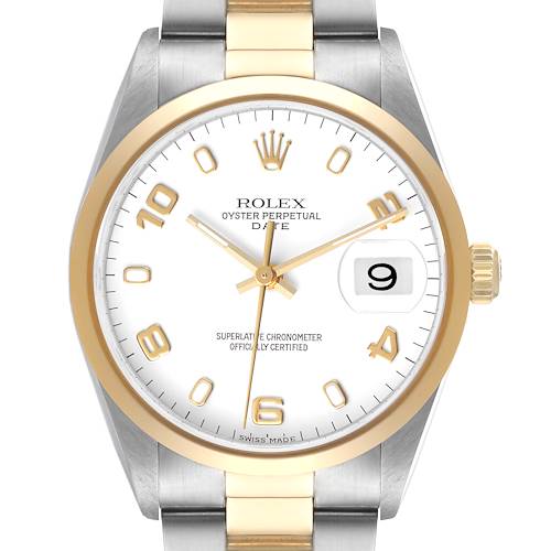 Photo of Rolex Date Steel Yellow Gold White Dial Mens Watch 15203 Box Papers