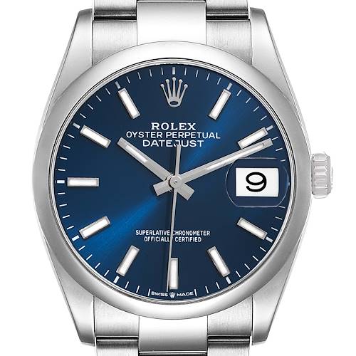 Photo of Rolex Datejust 36 Blue Dial Domed Bezel Steel Mens Watch 126200 Box Card