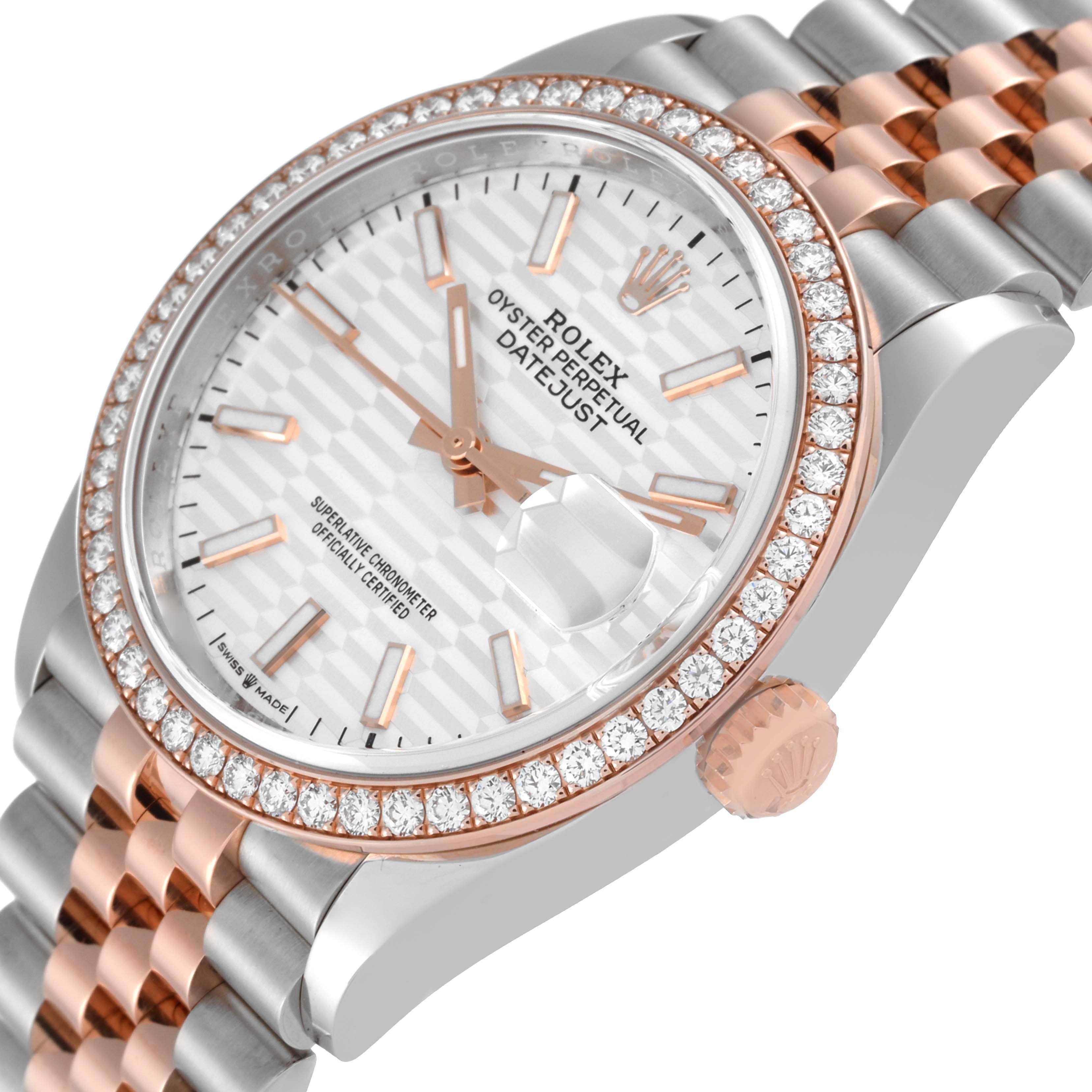 This image shows a close-up angled view of the Rolex Datejust 126281 Men's Steel and Gold (two tone) Silver Dial 126281 Men's Steel and Gold (two tone) Silver Dial watch, highlighting its dial, crown, and bracelet.