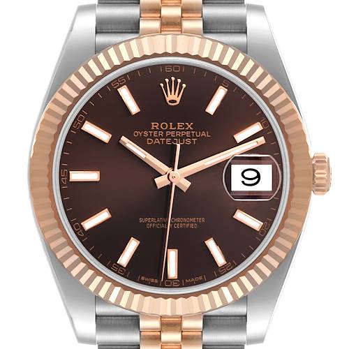 Photo of Rolex Datejust 41 Steel Rose Gold Chocolate Dial Watch 126331 Box Card