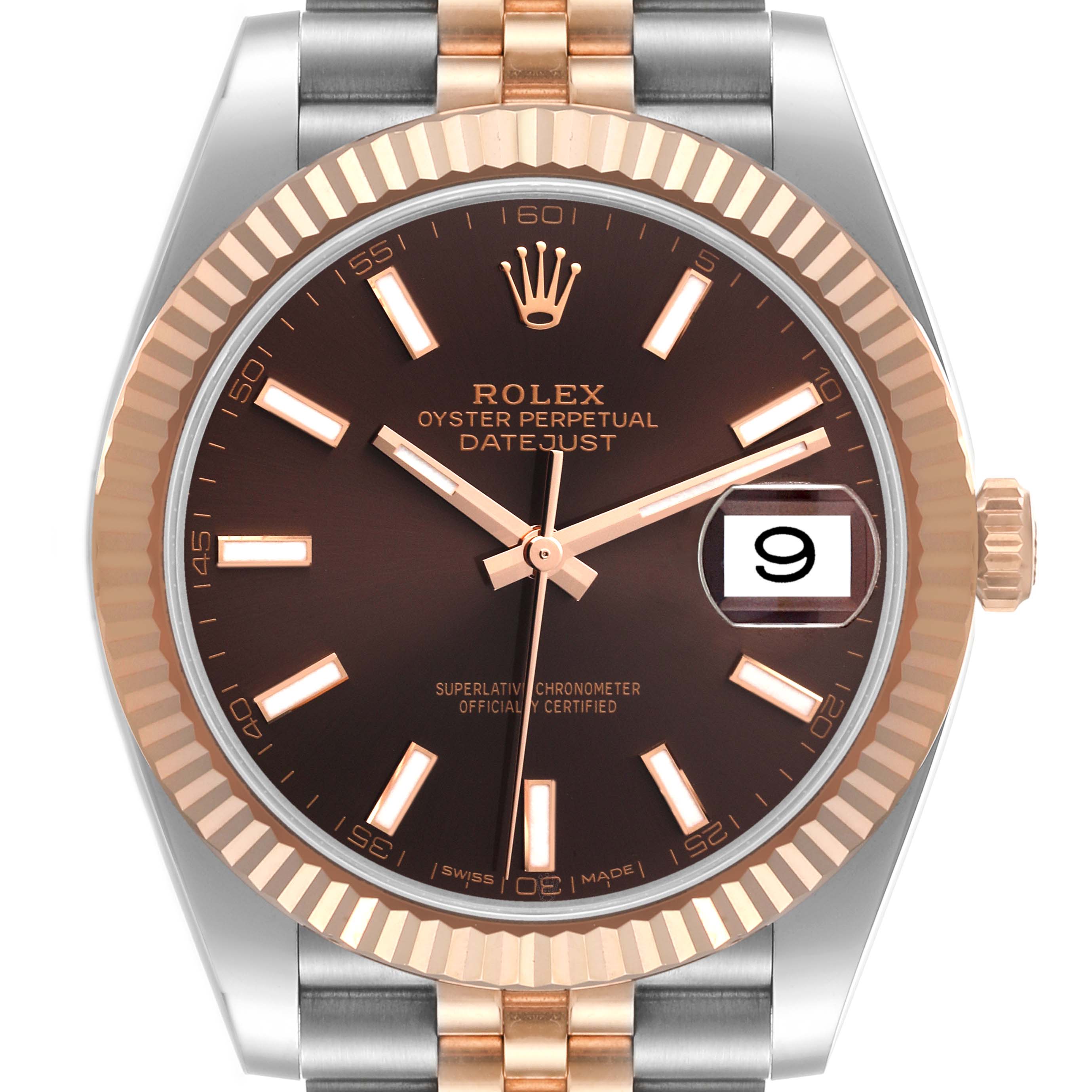 Rolex Datejust 41 Steel Rose Gold Chocolate Dial Watch 126331 Box Card