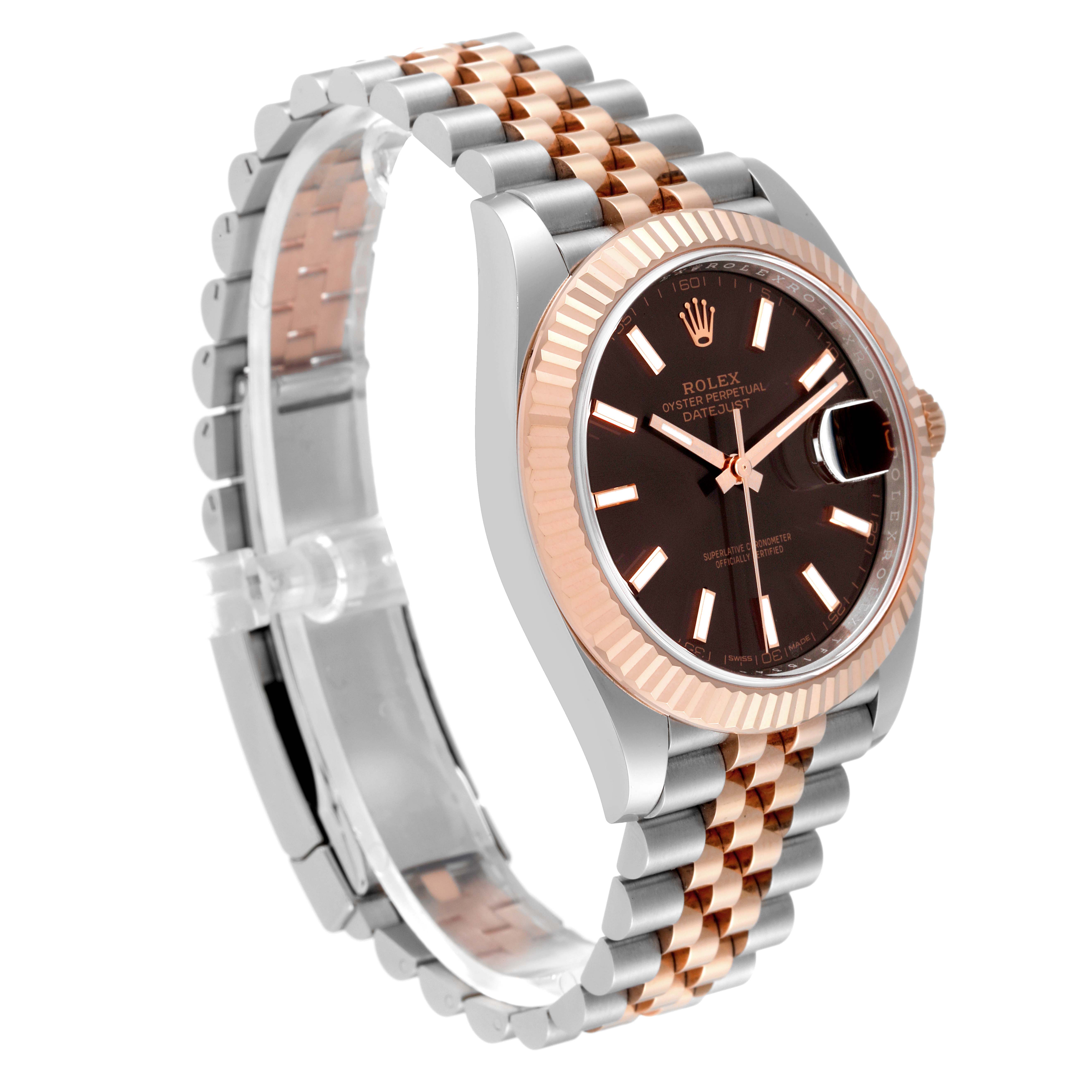 The image shows a Rolex Datejust 41 126331 Men's Steel and Gold (two tone) Brown Dial 126331 Men's Steel and Gold (two tone) Brown Dial watch at a three-quarter angle, highlighting its two-tone bracelet and fluted bezel.