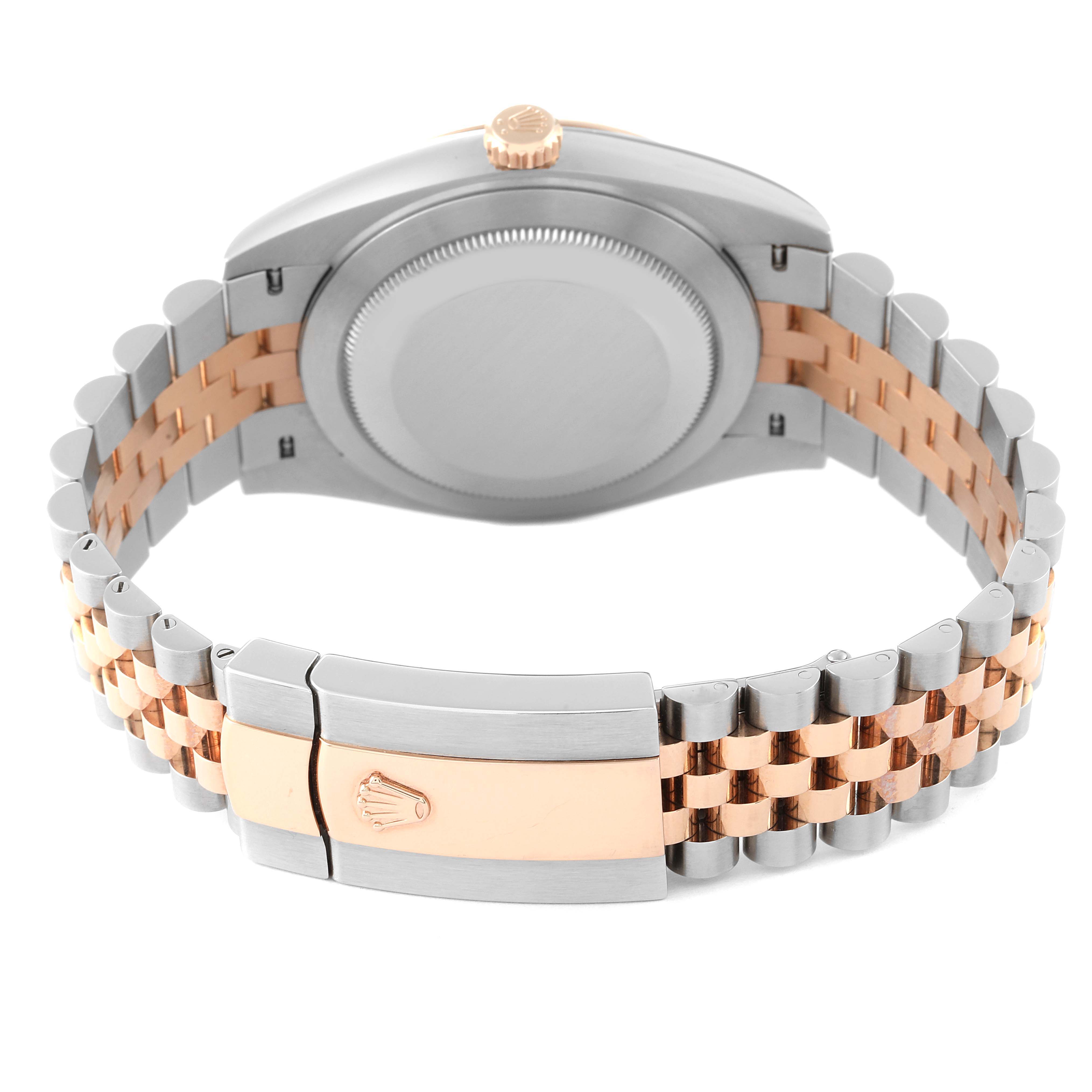 The image shows the back of a Rolex Datejust 41 126331 Men's Steel and Gold (two tone) Brown Dial 126331 Men's Steel and Gold (two tone) Brown Dial watch, focusing on the case back and bracelet clasp.