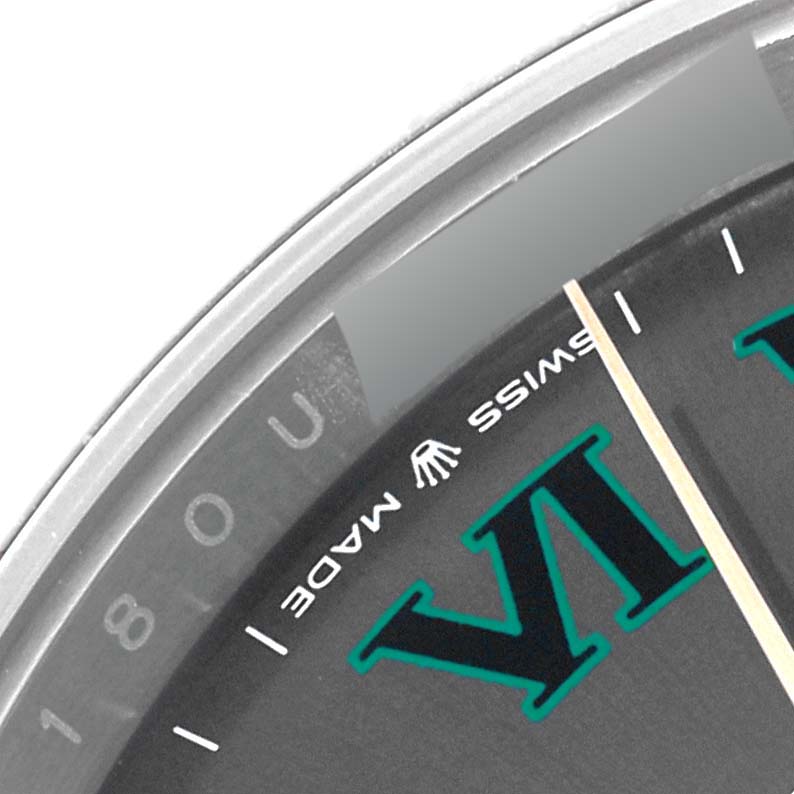 This image shows a close-up of the dial edge, logo, and Roman numeral marking on the Rolex Datejust 41 126331 Men's Steel and Gold (two tone) Grey Dial 126331 Men's Steel and Gold (two tone) Grey Dial model.