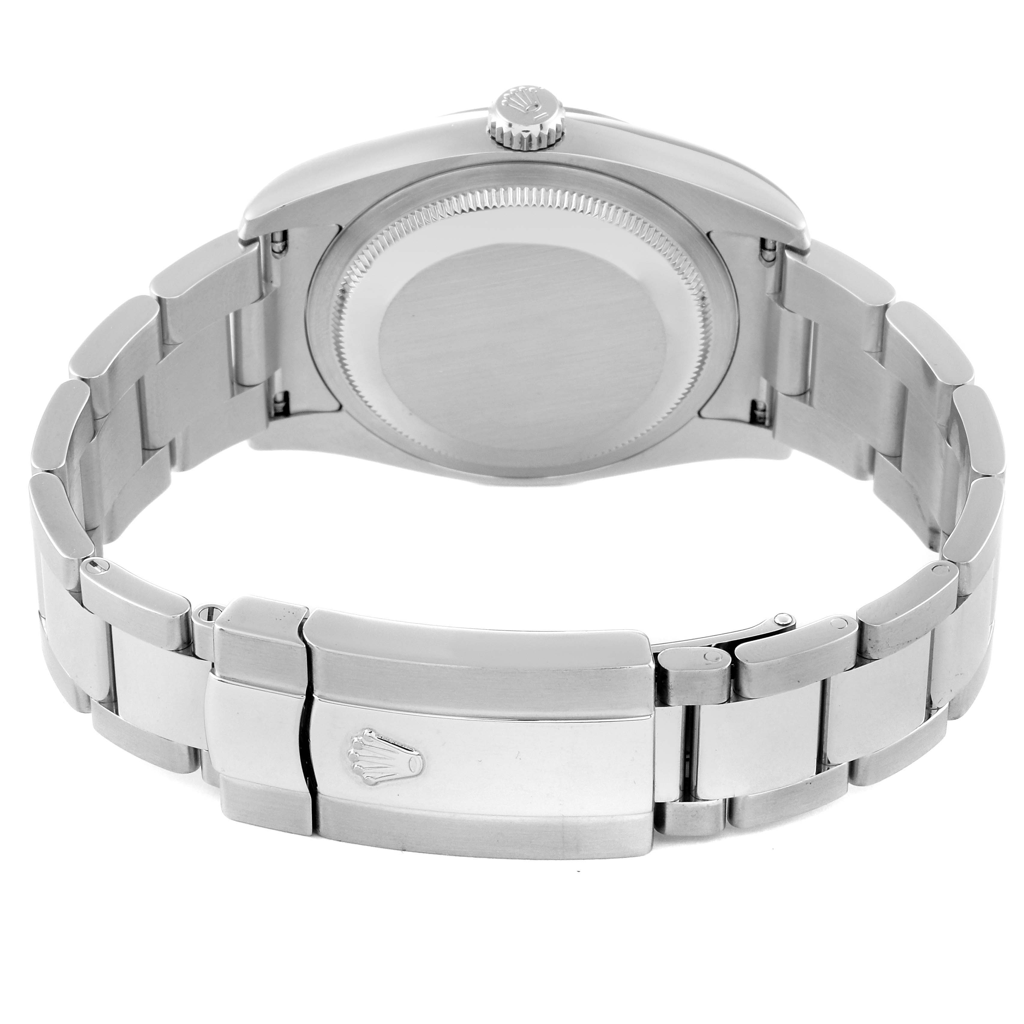 The image shows the back view and clasp of the Rolex Datejust 116200 Men's Stainless Steel Black Dial 116200 Men's Stainless Steel Black Dial watch.