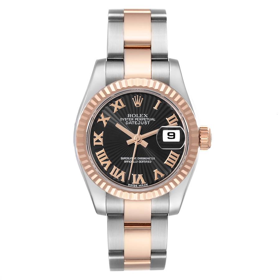 Rolex Datejust Black Sunburst Dial Steel Rose Gold Ladies Watch 179171 SwissWatchExpo