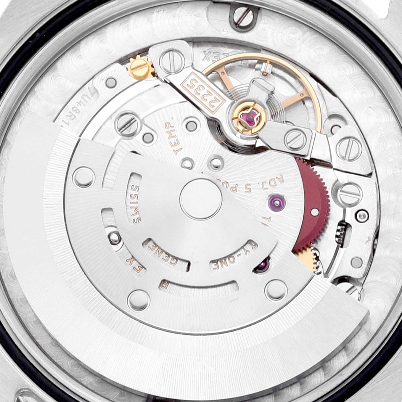 This image shows the movement mechanism of a Mid-Size Rolex watch viewed from the back.