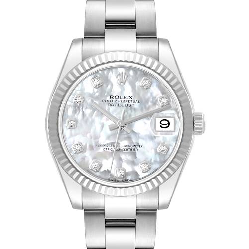 Photo of Rolex Datejust Midsize 31 MOP Diamond Dial Steel White Gold Ladies Watch 178274