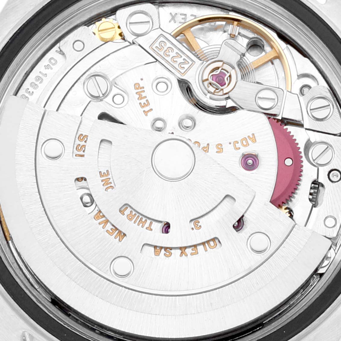 The image shows a close-up view of the movement mechanism of a Rolex Datejust 79174 Women's Stainless Steel White Dial 79174 Women's Stainless Steel White Dial watch.