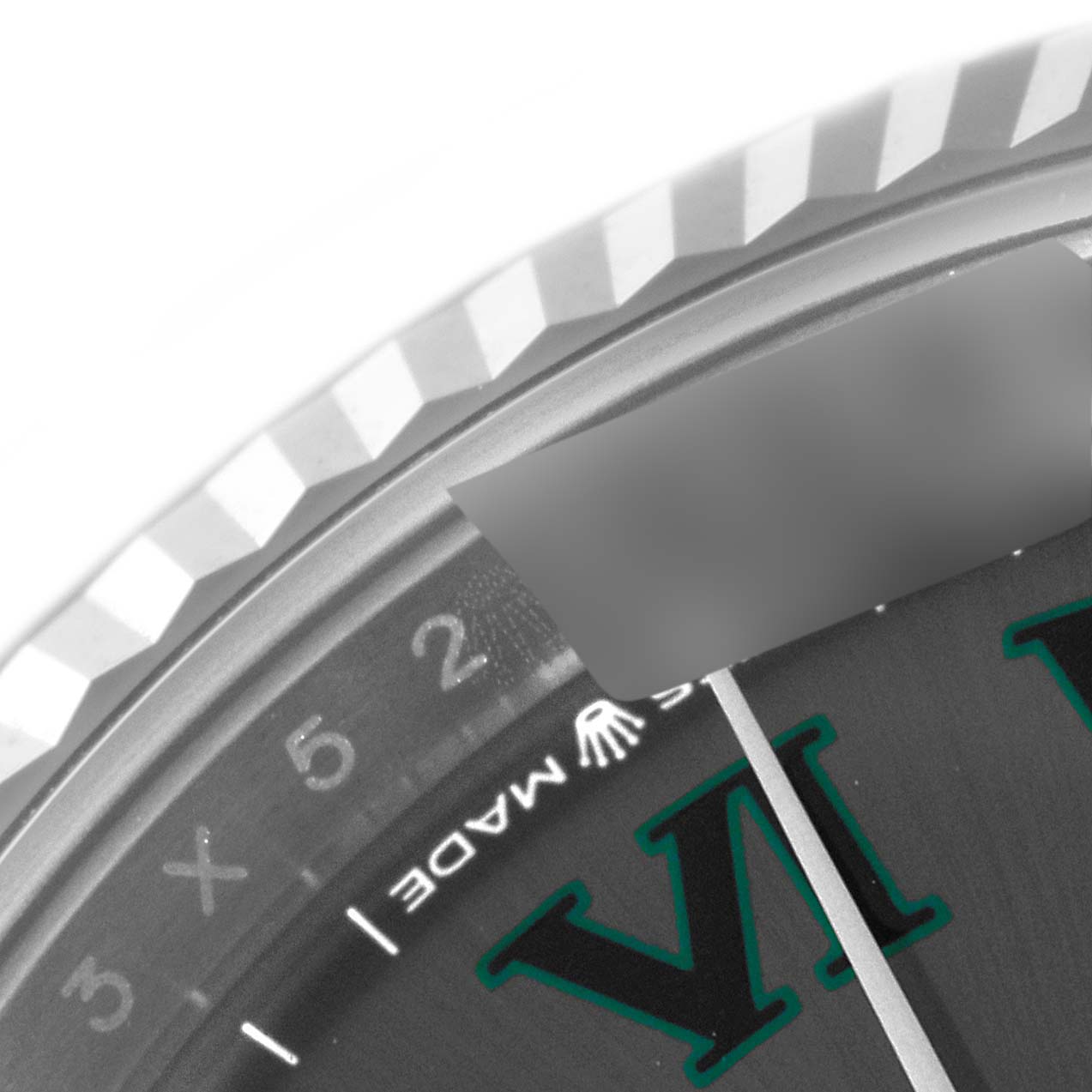 The image shows a close-up of the bezel, part of the dial, and markings of a Rolex Datejust 126234 Men
s Stainless Steel Grey Dial 126234 Men
s Stainless Steel Grey Dial watch.