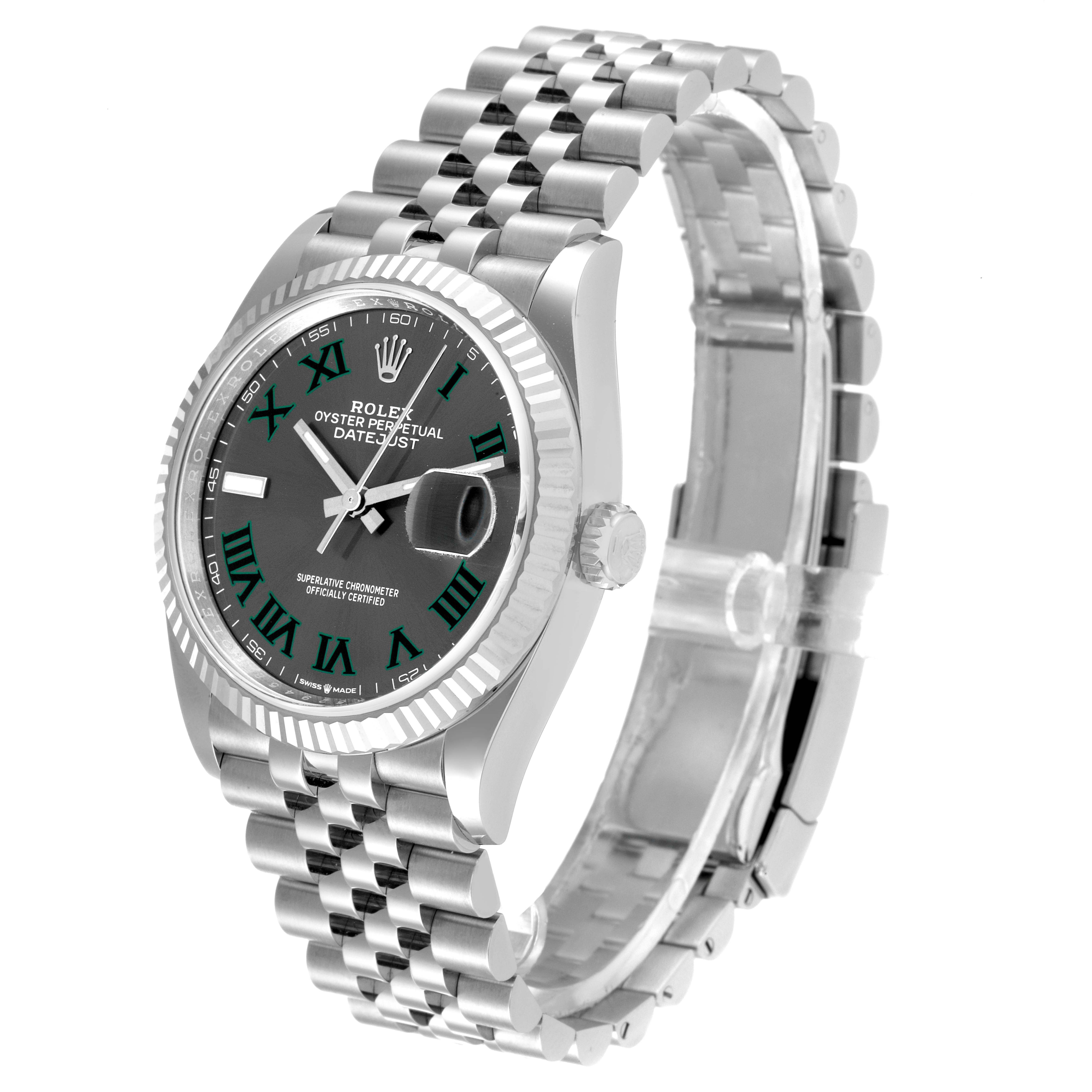 This Rolex Datejust 126234 Men
s Stainless Steel Grey Dial 126234 Men
s Stainless Steel Grey Dial watch is shown at a slight angle, featuring its face, bezel, and bracelet.