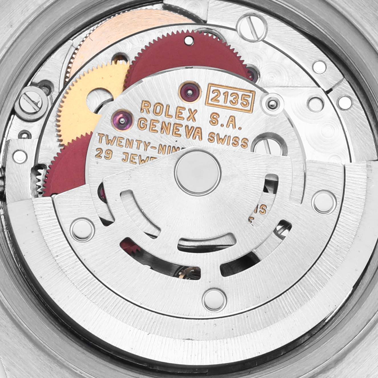 The image shows the internal mechanics of a Rolex Datejust 69173 Women's Steel and Gold (two tone) Black Dial 69173 Women's Steel and Gold (two tone) Black Dial watch, focusing on the movement components from a top-down angle.