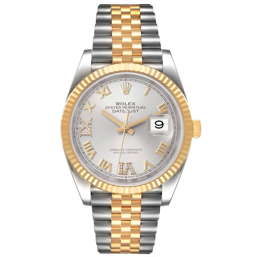 Never-Worn Datejust 36mm 18k Yellow Gold and Stainless Steel Silver Dial  with Roman Diamond Jubilee Bracelet Model 126233