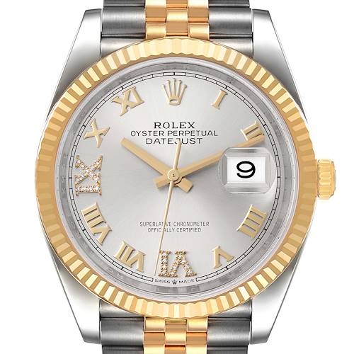 Photo of Rolex Datejust Steel Yellow Gold Silver Diamond Dial Mens Watch 126233 Box Card