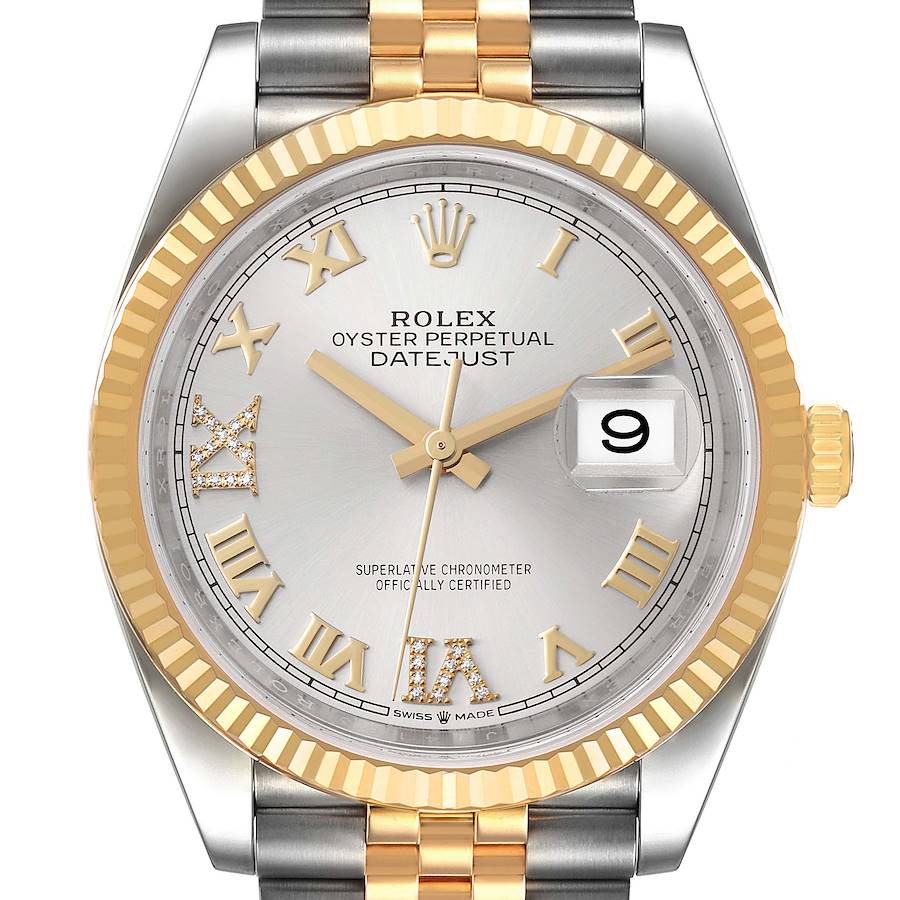 Rolex Datejust Steel Yellow Gold Silver Diamond Dial Mens Watch 126233 Box Card SwissWatchExpo