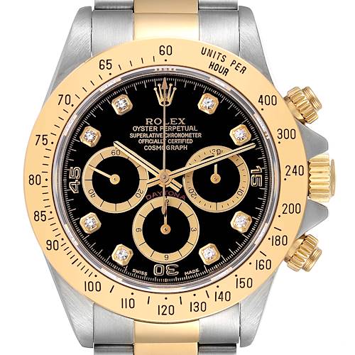 Photo of Rolex Daytona Steel Yellow Gold Inverted 6 Diamond Dial Mens Watch 16523 Box Papers