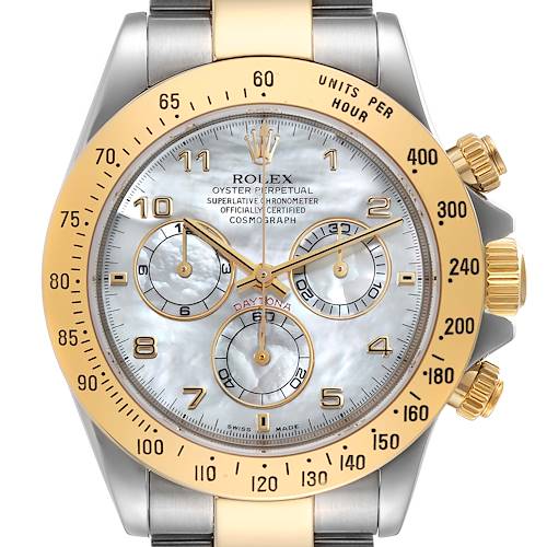 Photo of Rolex Daytona Yellow Gold Steel Mother of Pearl Dial Mens Watch 116523