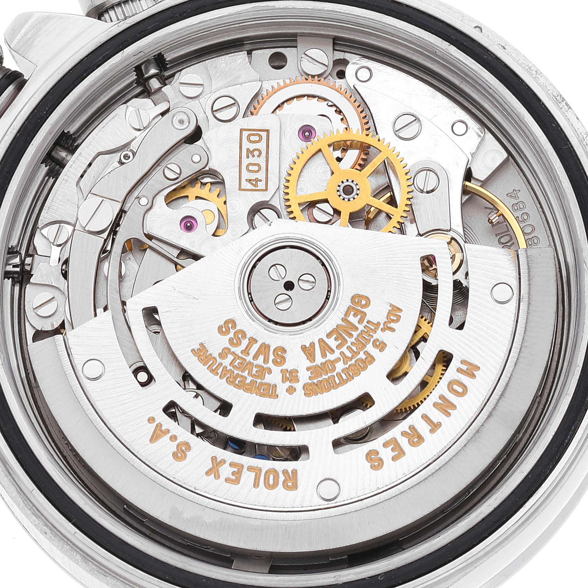 This image shows the movement mechanism of a Rolex Daytona 16520 Men
s Stainless Steel White Dial 16520 Men
s Stainless Steel White Dial watch, viewed from the back.