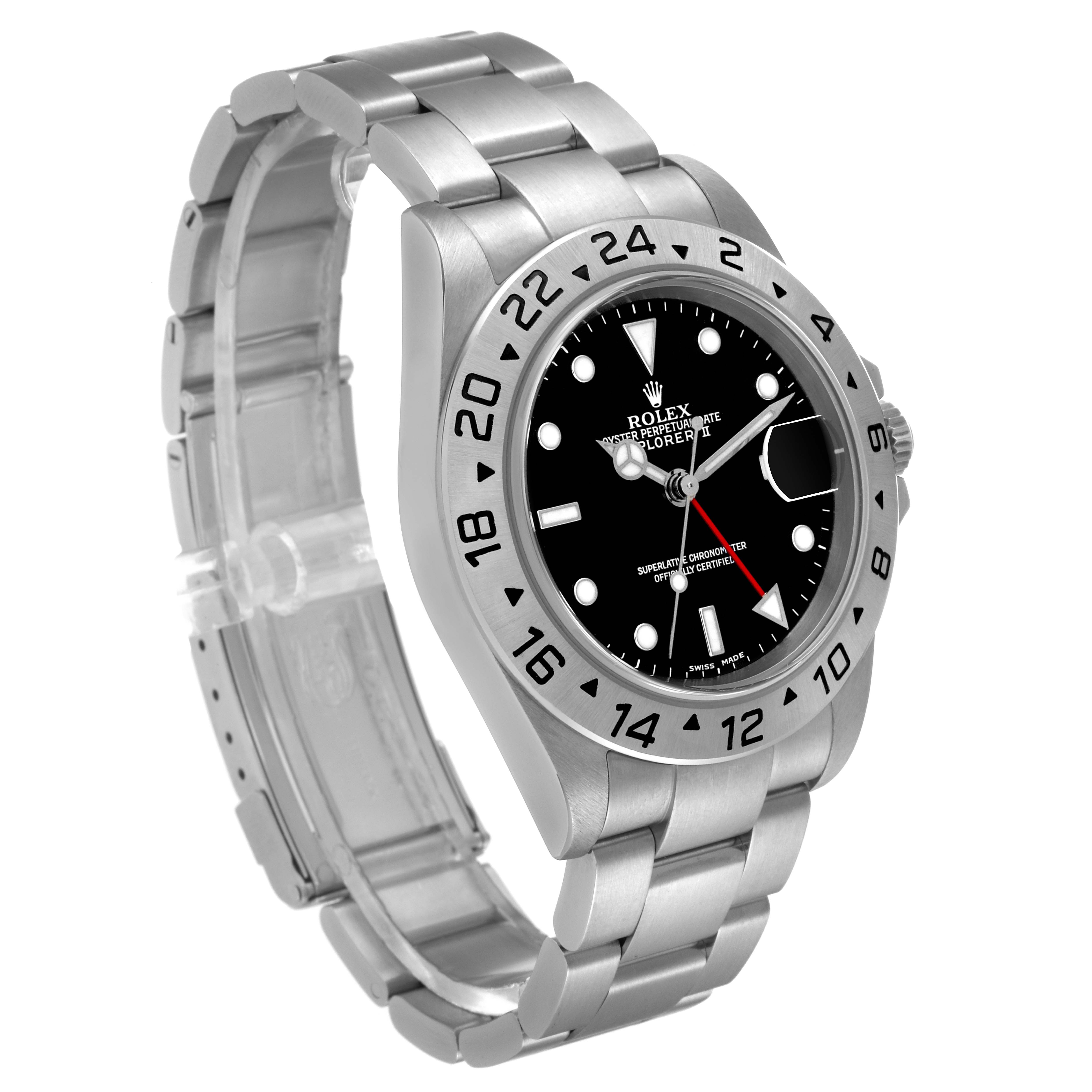 The image shows a Rolex Explorer 16570 Men
s Stainless Steel Black Dial 16570 Men
s Stainless Steel Black Dial model watch at a front-side angle, displaying the bezel, dial, and bracelet.