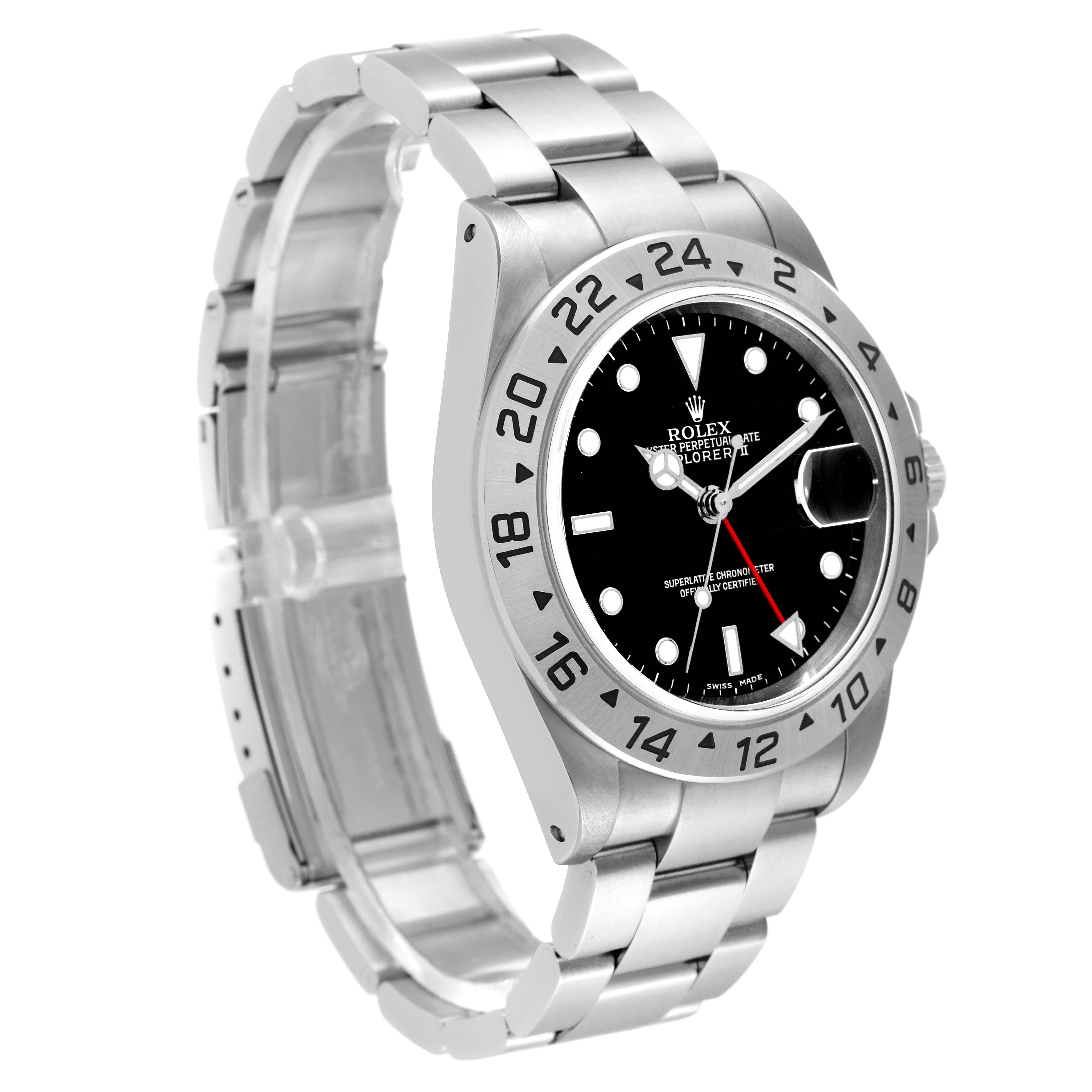 This image shows a Rolex Explorer 16570 Men
s Stainless Steel Black Dial 16570 Men
s Stainless Steel Black Dial watch from a left-front angle, highlighting the dial, bezel, and bracelet.