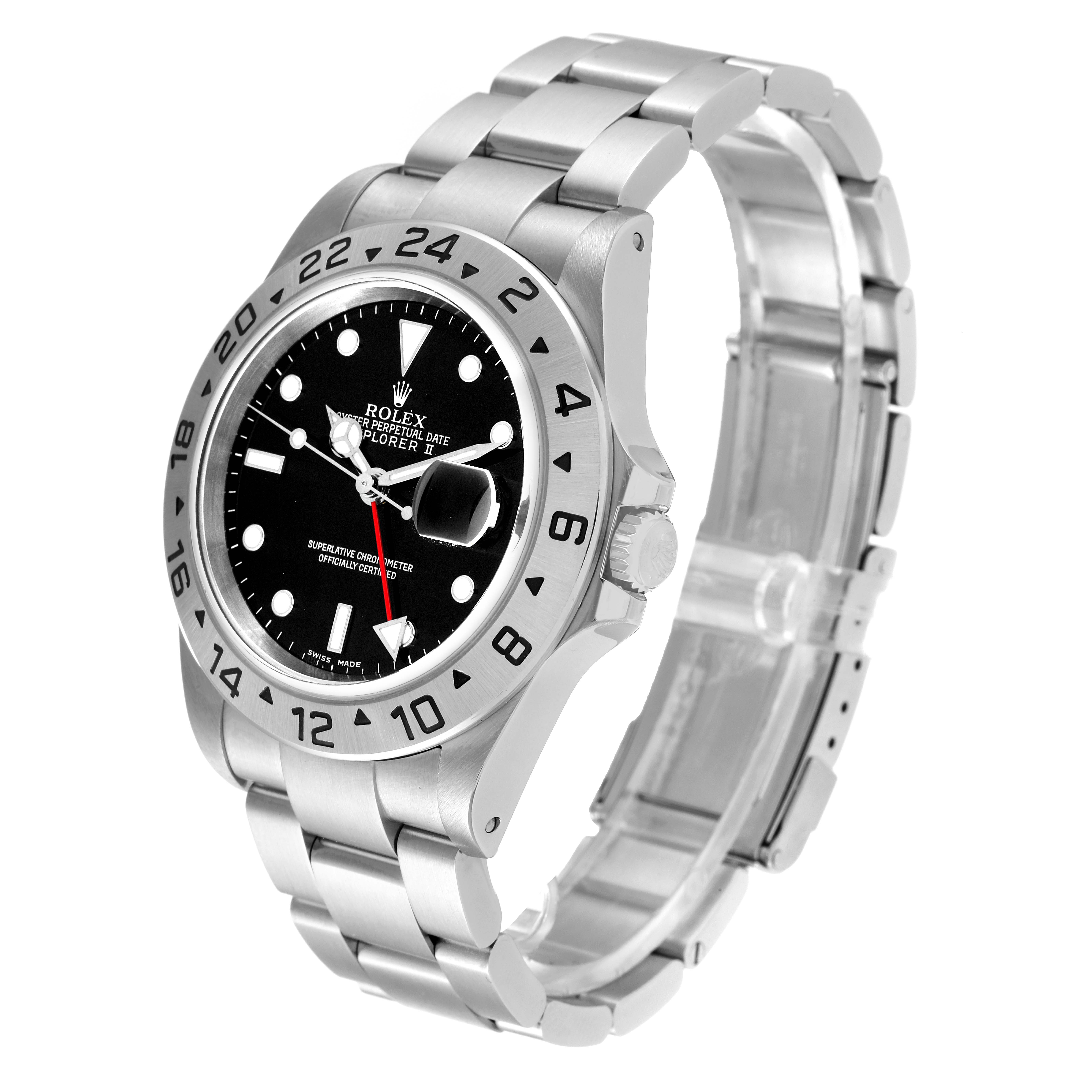 The image shows a Rolex Explorer 16570 Men
s Stainless Steel Black Dial 16570 Men
s Stainless Steel Black Dial model watch at a three-quarter angle, displaying the face, bezel, bracelet, and crown.