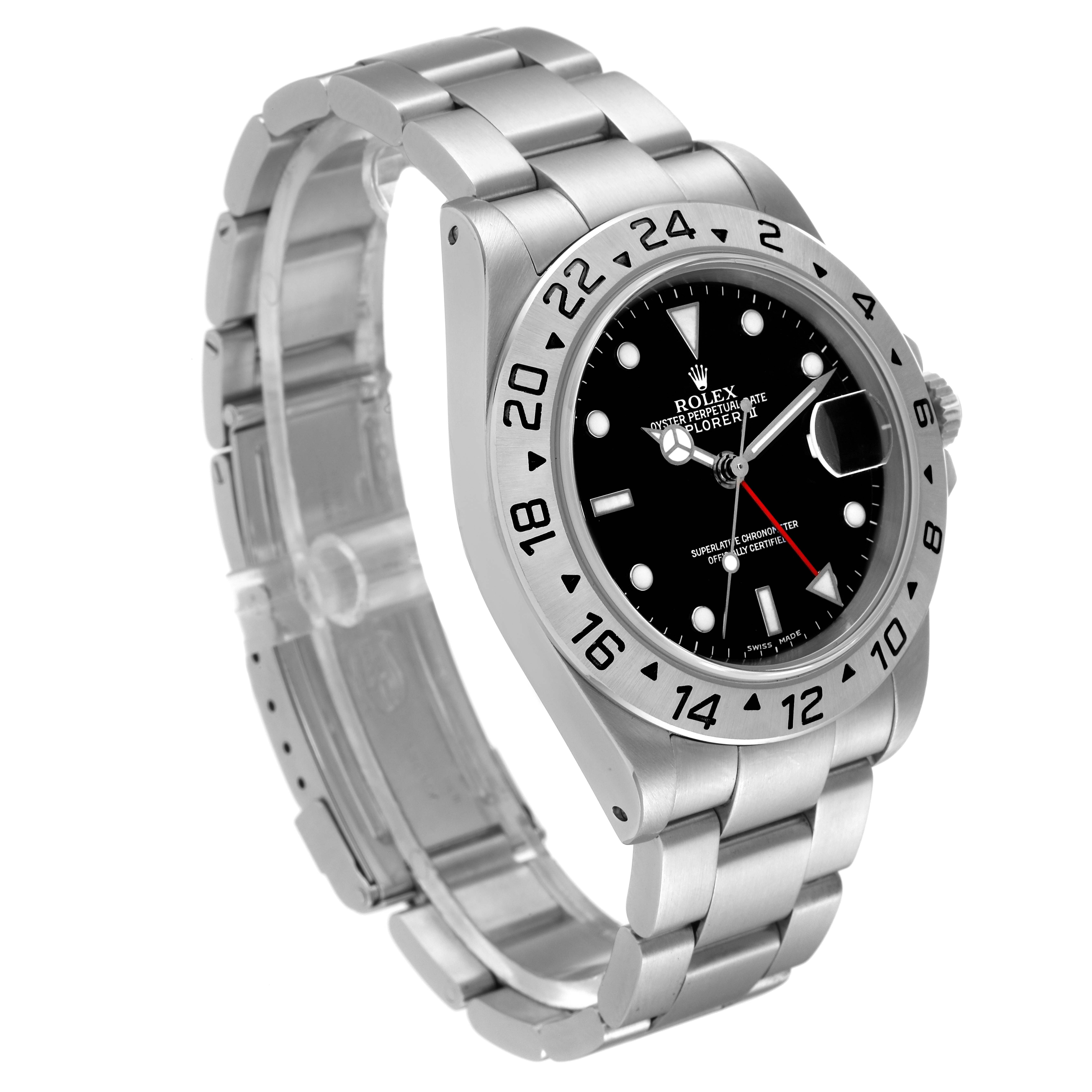 The Rolex Explorer 16570 Men
s Stainless Steel Black Dial 16570 Men
s Stainless Steel Black Dial watch is shown at a slight angle from the front, highlighting the bezel, dial, and bracelet.