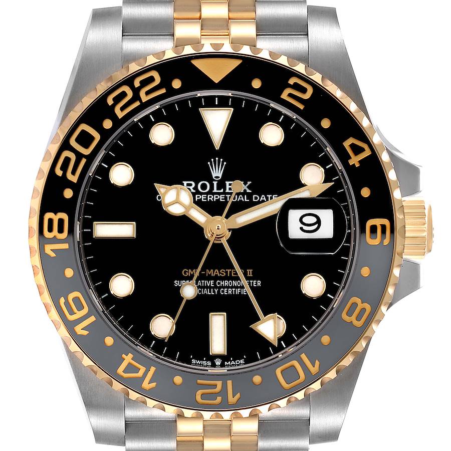 Rolex GMT Master II Yellow Gold Steel Black Grey Bezel Mens Watch 126713 SwissWatchExpo