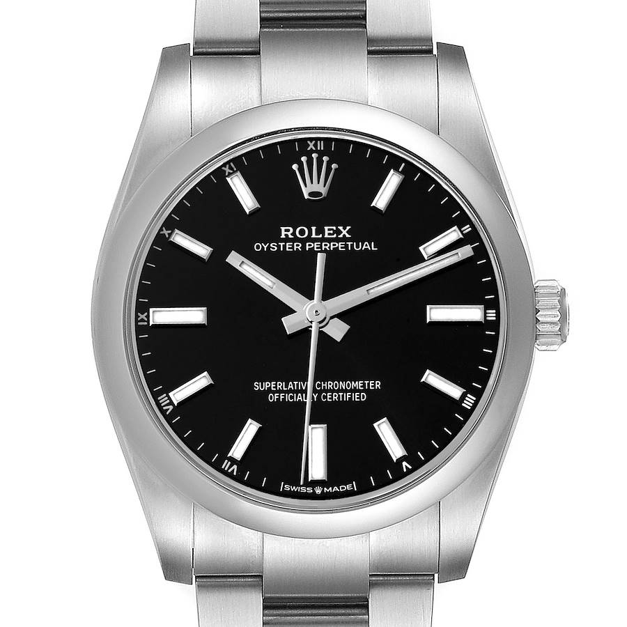 Rolex Oyster Perpetual 34mm Black Dial Steel Mens Watch 124200 Box Card SwissWatchExpo