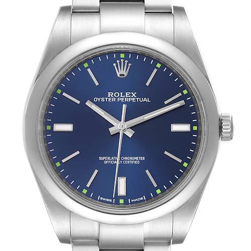 Photo of Rolex Oyster Perpetual 39mm Blue Dial Steel Mens Watch 114300