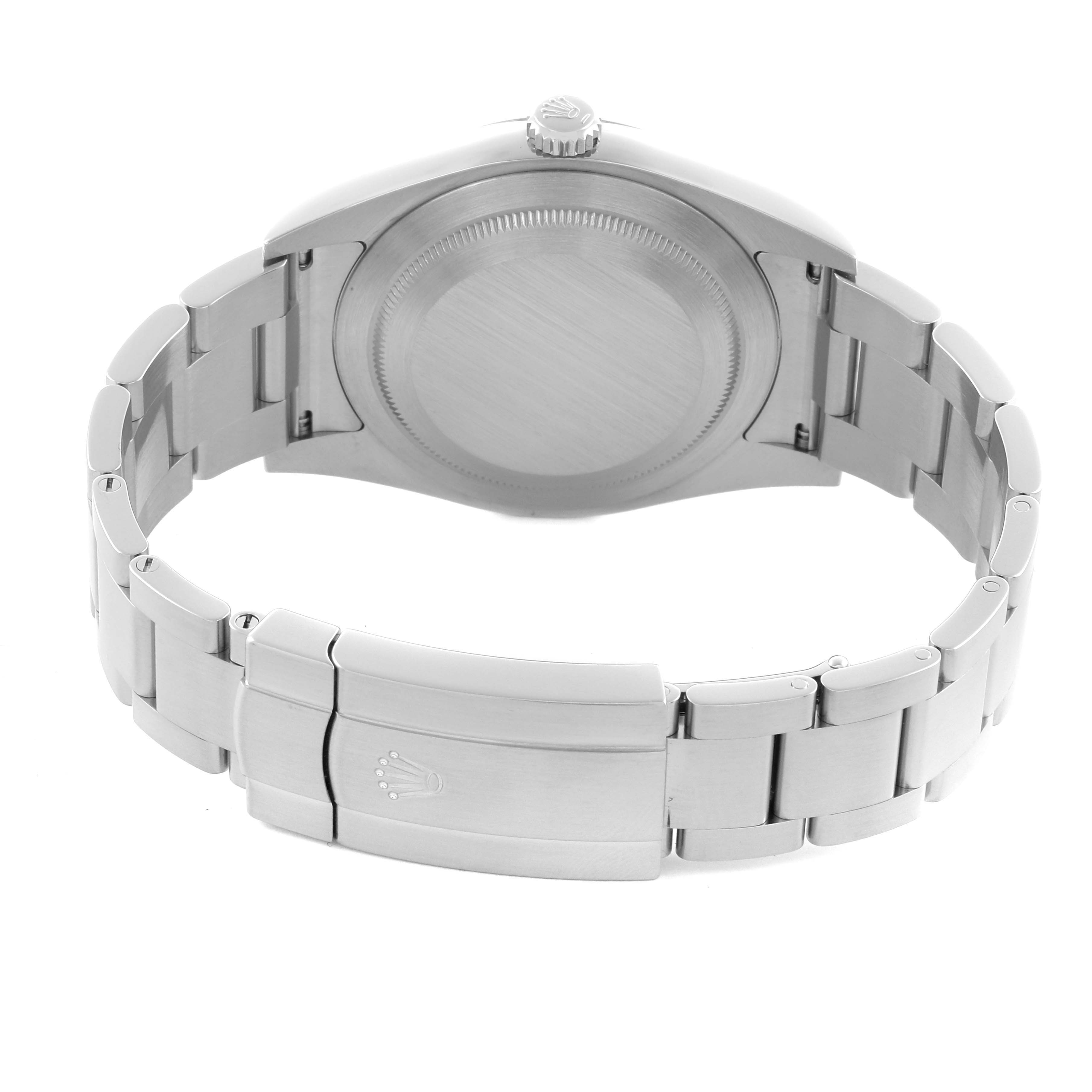 The image shows the back and bracelet of a Rolex Oyster Perpetual 114300 Men's Stainless Steel Blue Dial 114300 Men's Stainless Steel Blue Dial watch from a rear angle.