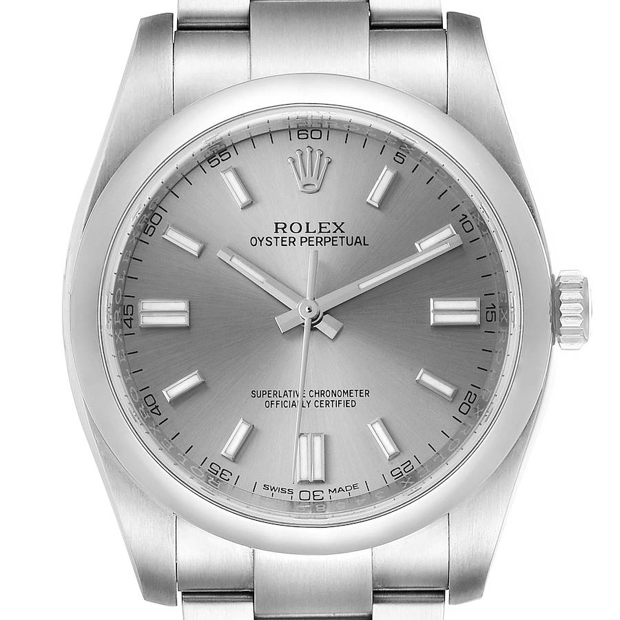 Rolex Oyster Perpetual Rhodium Dial Steel Mens Watch 116000 Box Card SwissWatchExpo