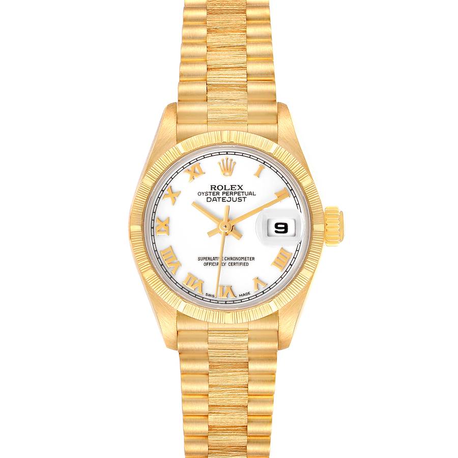 Rolex President Datejust 26 Roman Dial Yellow Gold Ladies Watch 69278 Box Papers SwissWatchExpo