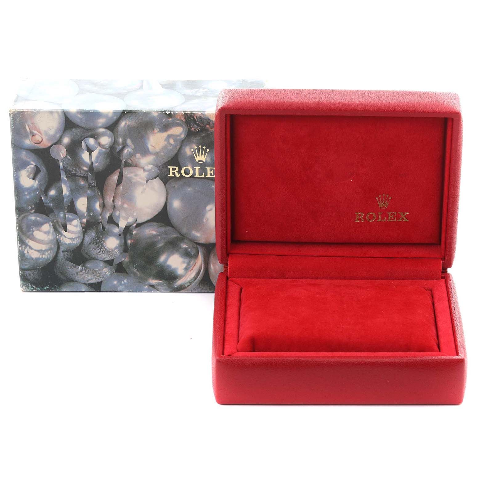 The image shows a Rolex President 69089 Women's White Gold Mother of Pearl Dial 69089 Women's White Gold Mother of Pearl Dial model box and outer packaging, viewed from the front.