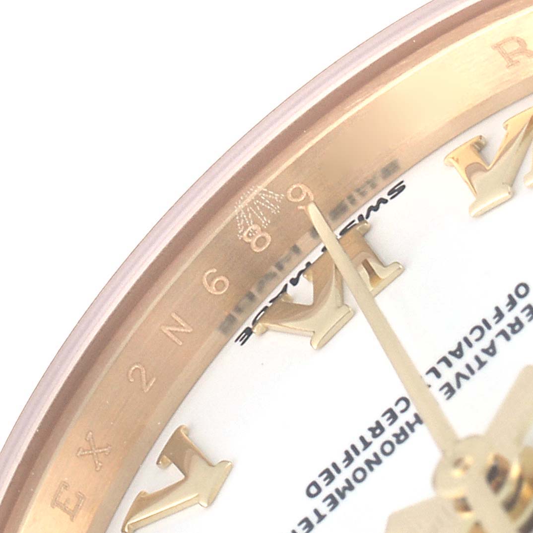 This image shows a partial view of the dial and bezel of a Rolex President 279178 Women
s Yellow Gold White Dial 279178 Women
s Yellow Gold White Dial watch, focusing on the 6 o
clock area.