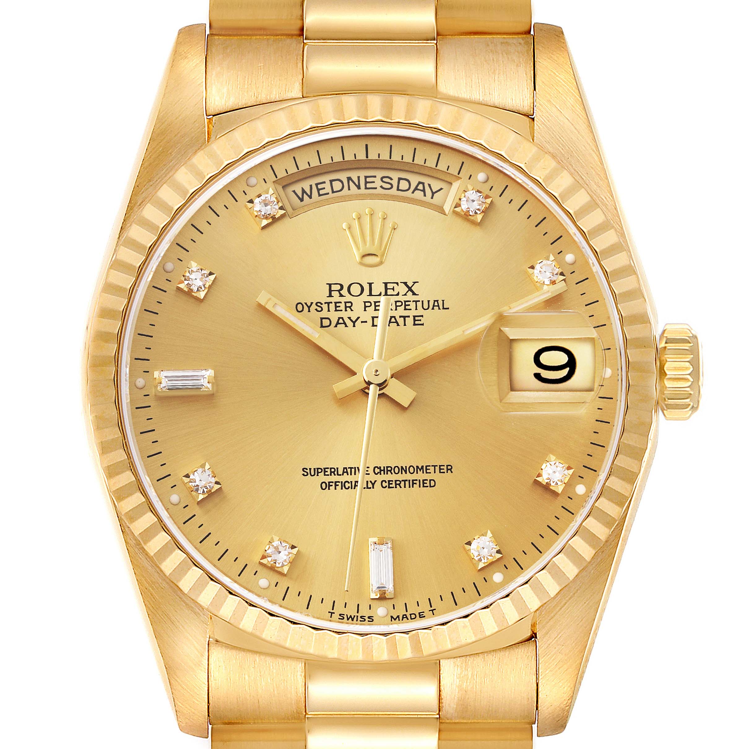 Rolex President Day-Date 36mm Yellow Gold Diamond Mens Watch 18238 ...