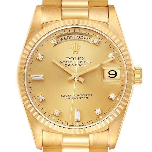 Photo of Rolex President Day-Date 36mm Yellow Gold Diamond Mens Watch 18238 Papers
