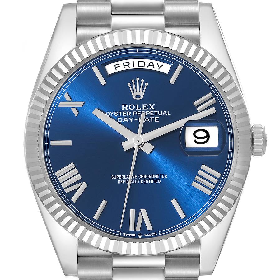 Rolex President Day-Date 40 Blue Dial Platinum Mens Watch 228236 Unworn SwissWatchExpo