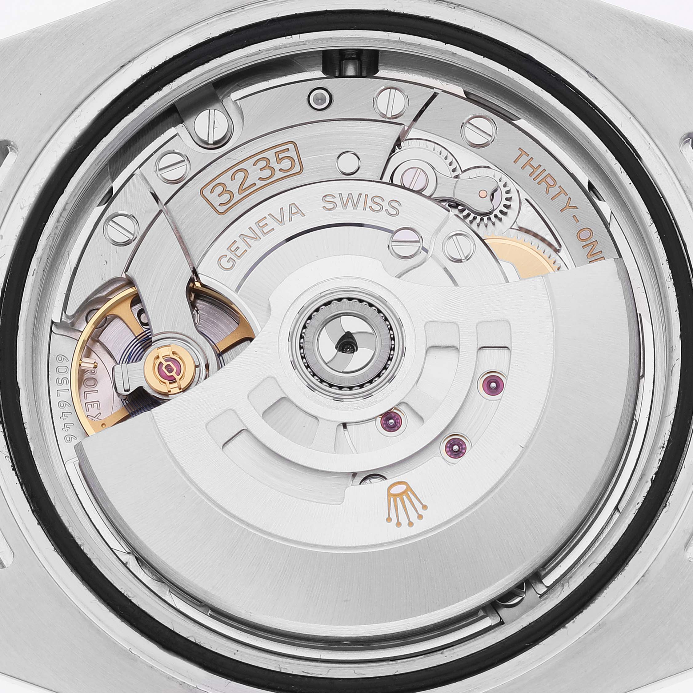 This image shows the movement mechanism of a Rolex Submariner 126610 Men
s Stainless Steel Black Dial 126610 Men
s Stainless Steel Black Dial watch, viewed from the back.