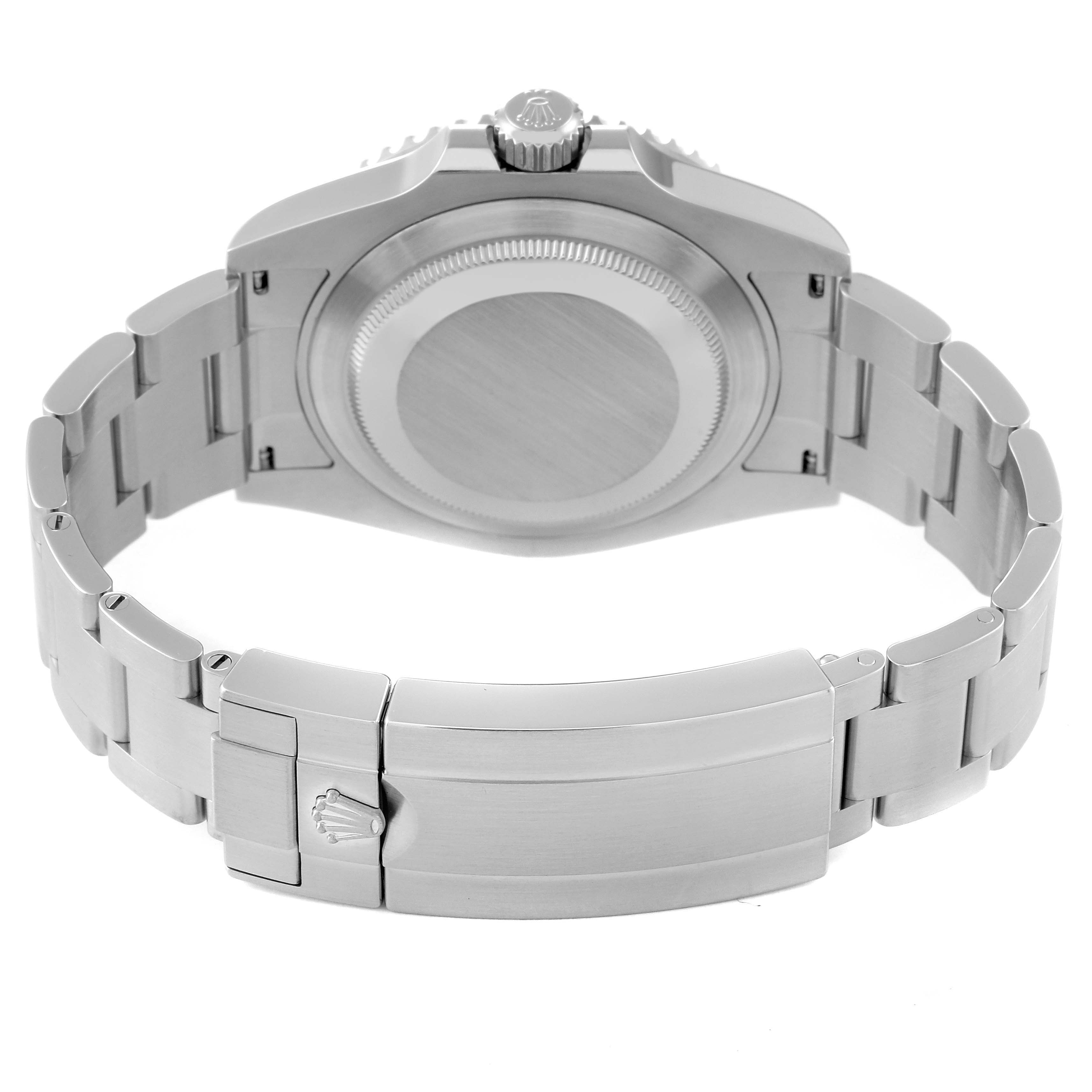 This image shows the back of a Rolex Submariner 126610 Men
s Stainless Steel Black Dial 126610 Men
s Stainless Steel Black Dial watch, highlighting the case back, crown, and bracelet with the clasp.