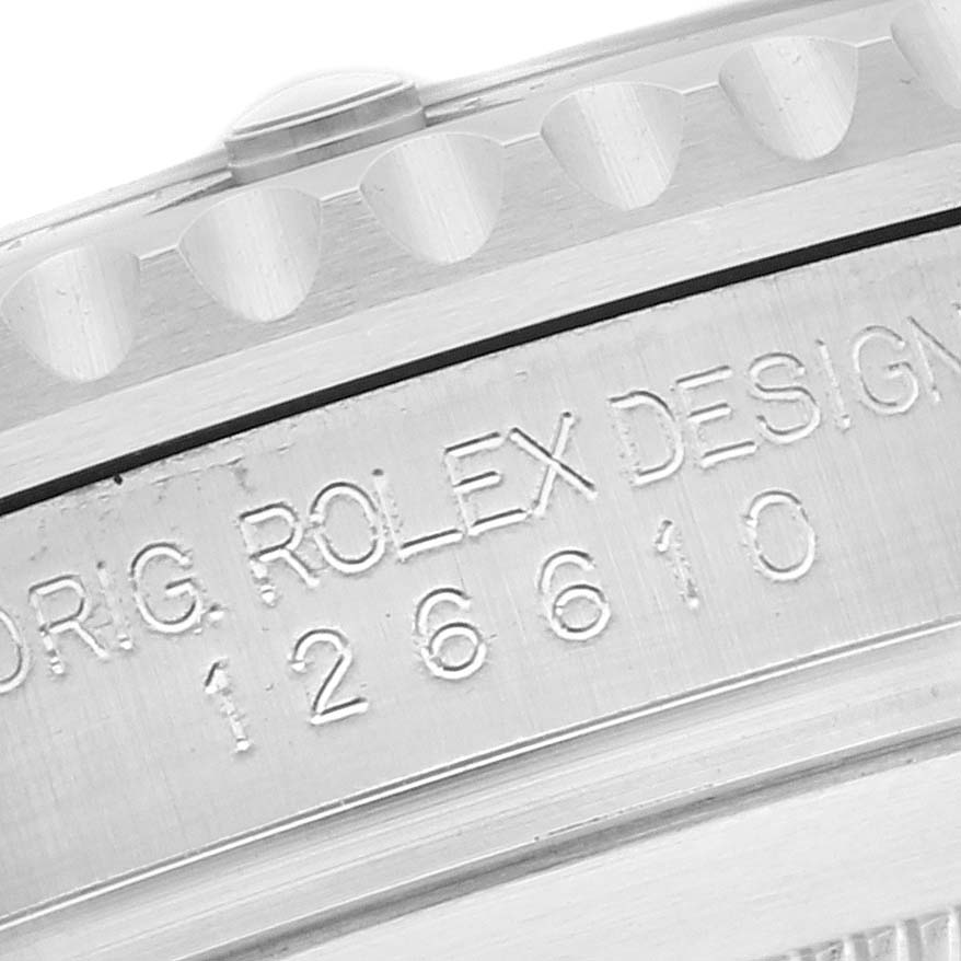 This image shows a close-up of the engraving on the side of the Rolex Submariner 126610 Men
s Stainless Steel Black Dial 126610 Men
s Stainless Steel Black Dial model 126610.