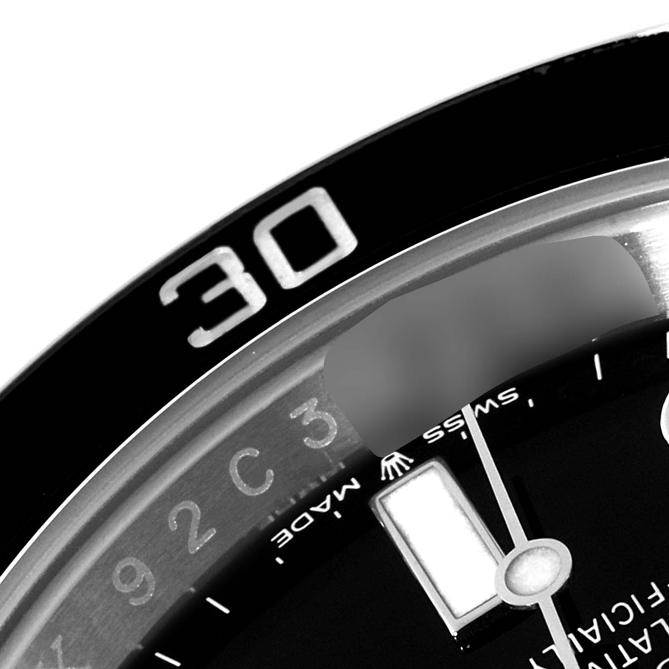 The close-up angle shows part of the bezel and dial of the Rolex Submariner 126610 Men's Stainless Steel Black Dial 126610 Men's Stainless Steel Black Dial watch, including the "30" marker.