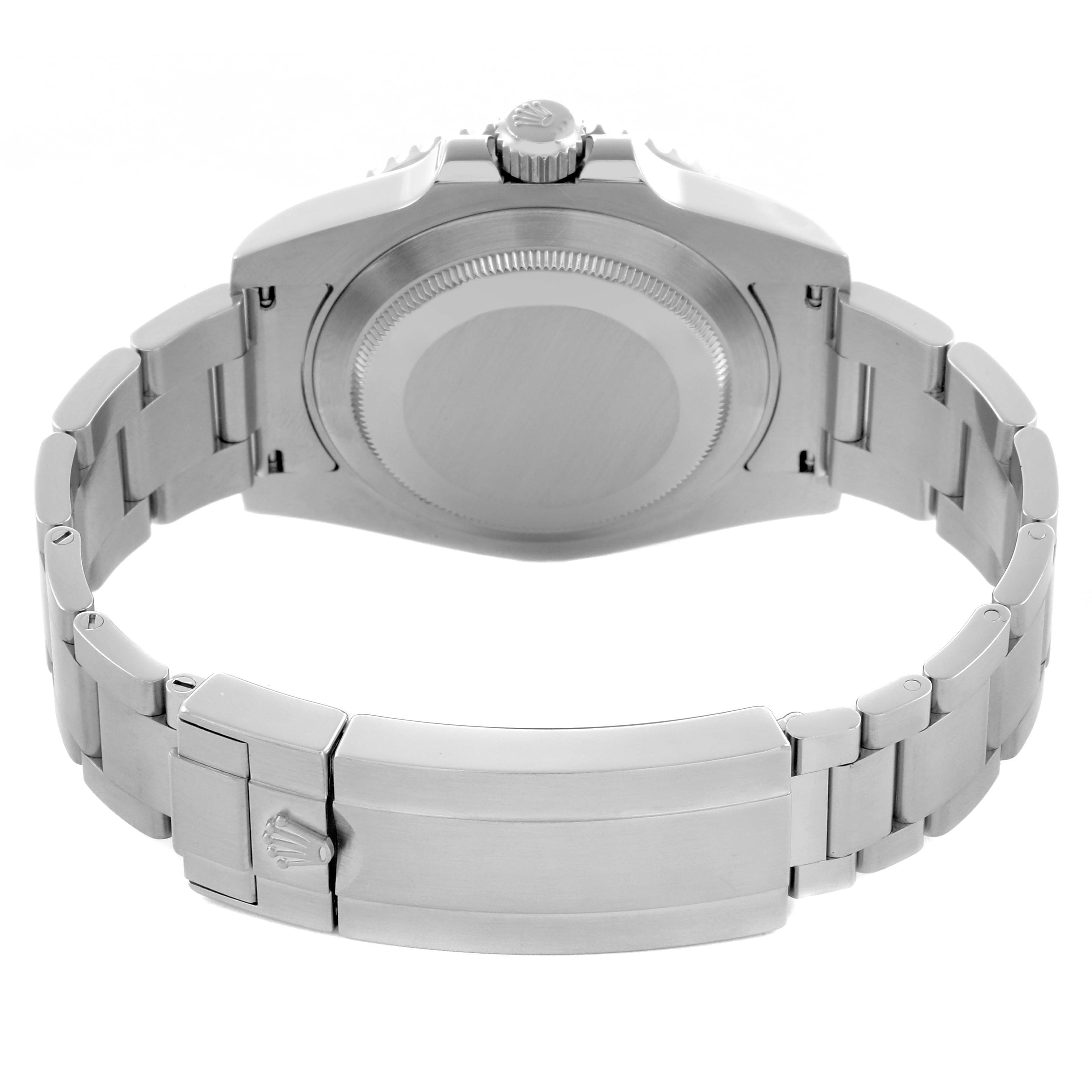 The image shows the back and bracelet of a Rolex Submariner 116610LV Men
s Stainless Steel Green Dial 116610LV Men
s Stainless Steel Green Dial, highlighting the clasp and case back.