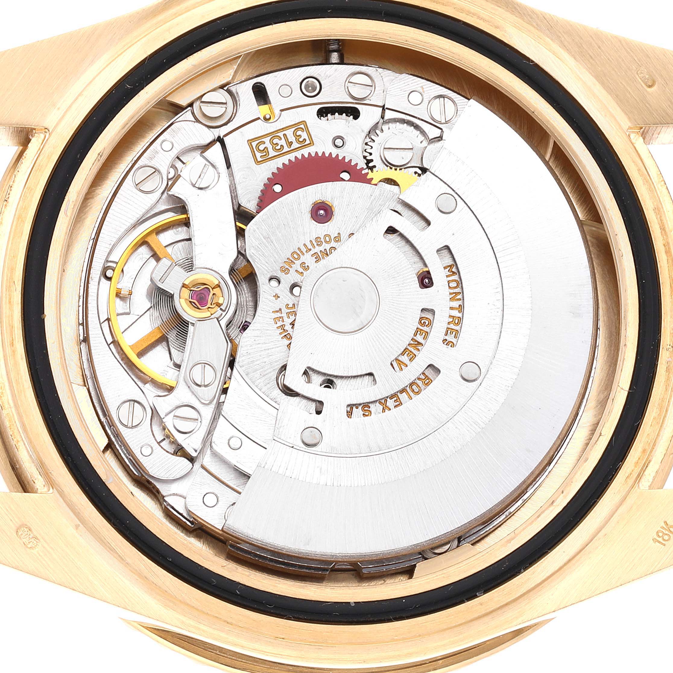 This image shows the internal mechanism of a Rolex Yacht-Master 16628 Men's Yellow Gold Blue Dial 16628 Men's Yellow Gold Blue Dial watch, viewed from the back.