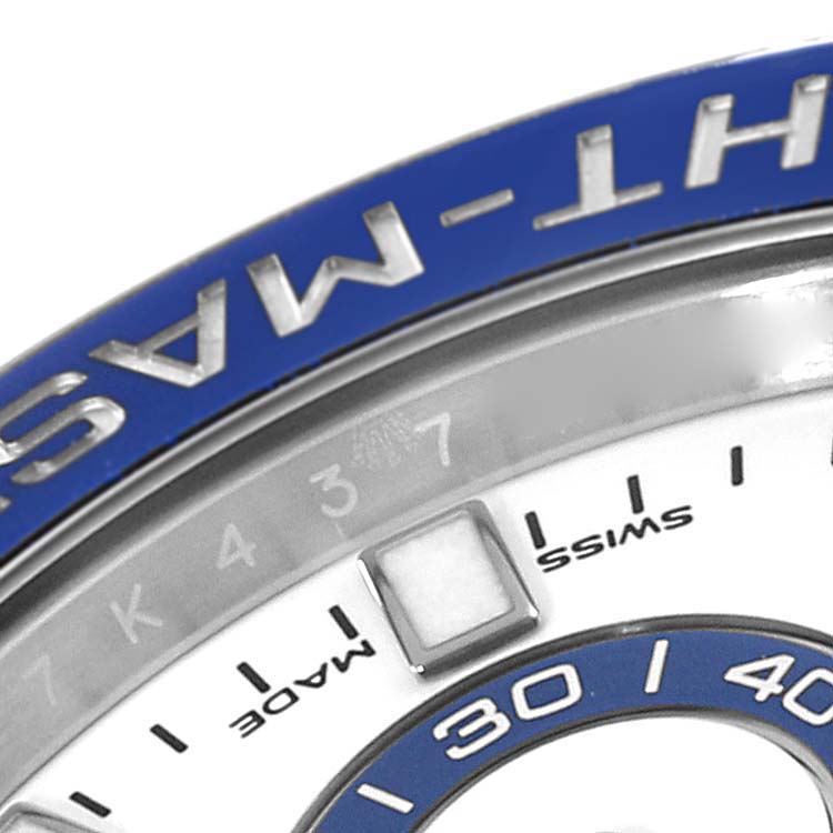 The image shows a close-up angle of the bezel and dial of the Rolex Yacht-Master 116680 Men's Stainless Steel White Dial 116680 Men's Stainless Steel White Dial watch.