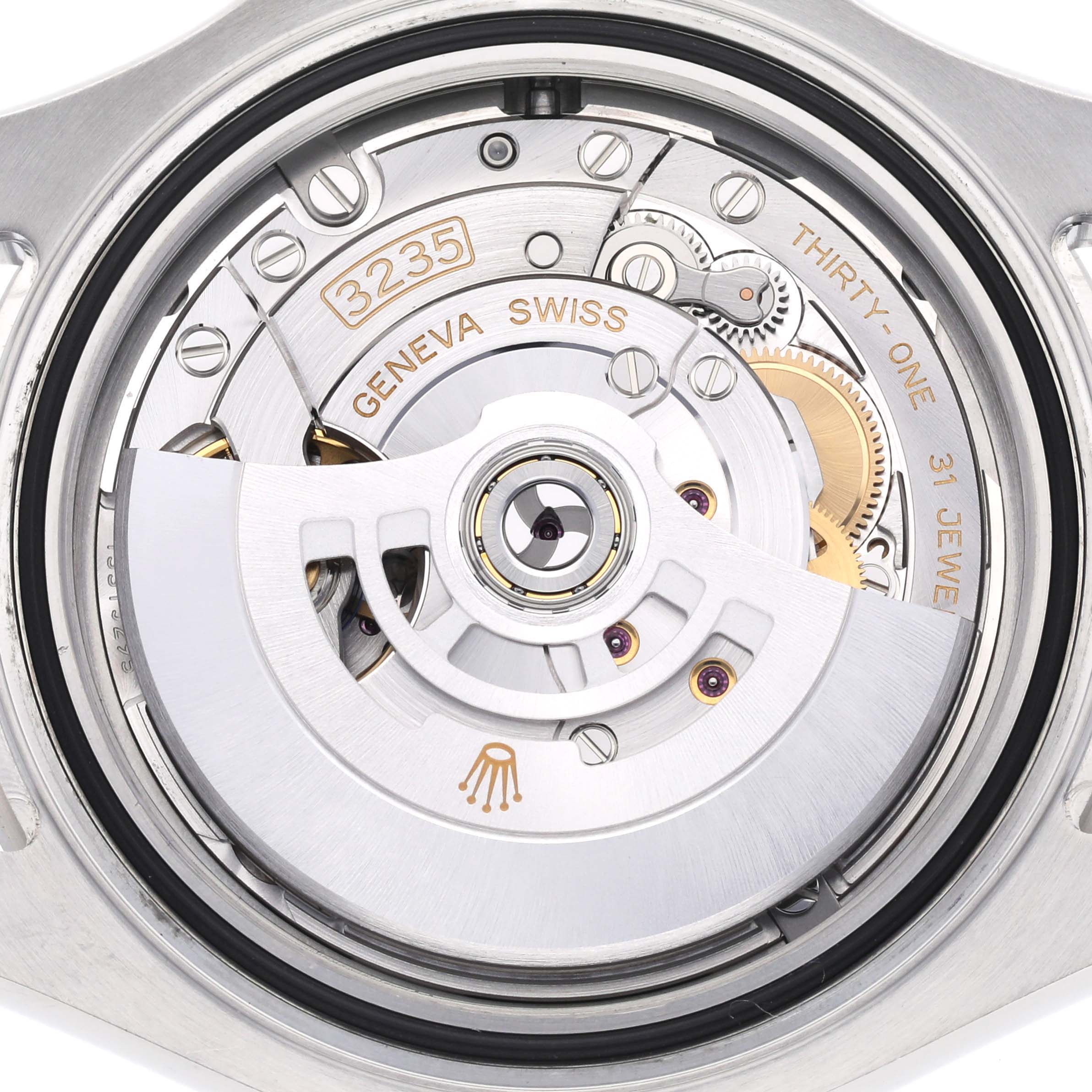 The image shows the intricate case back and movement of the Rolex Yacht-Master 126622 Men's Stainless Steel Grey Dial 126622 Men's Stainless Steel Grey Dial watch, highlighting the mechanism in detail.
