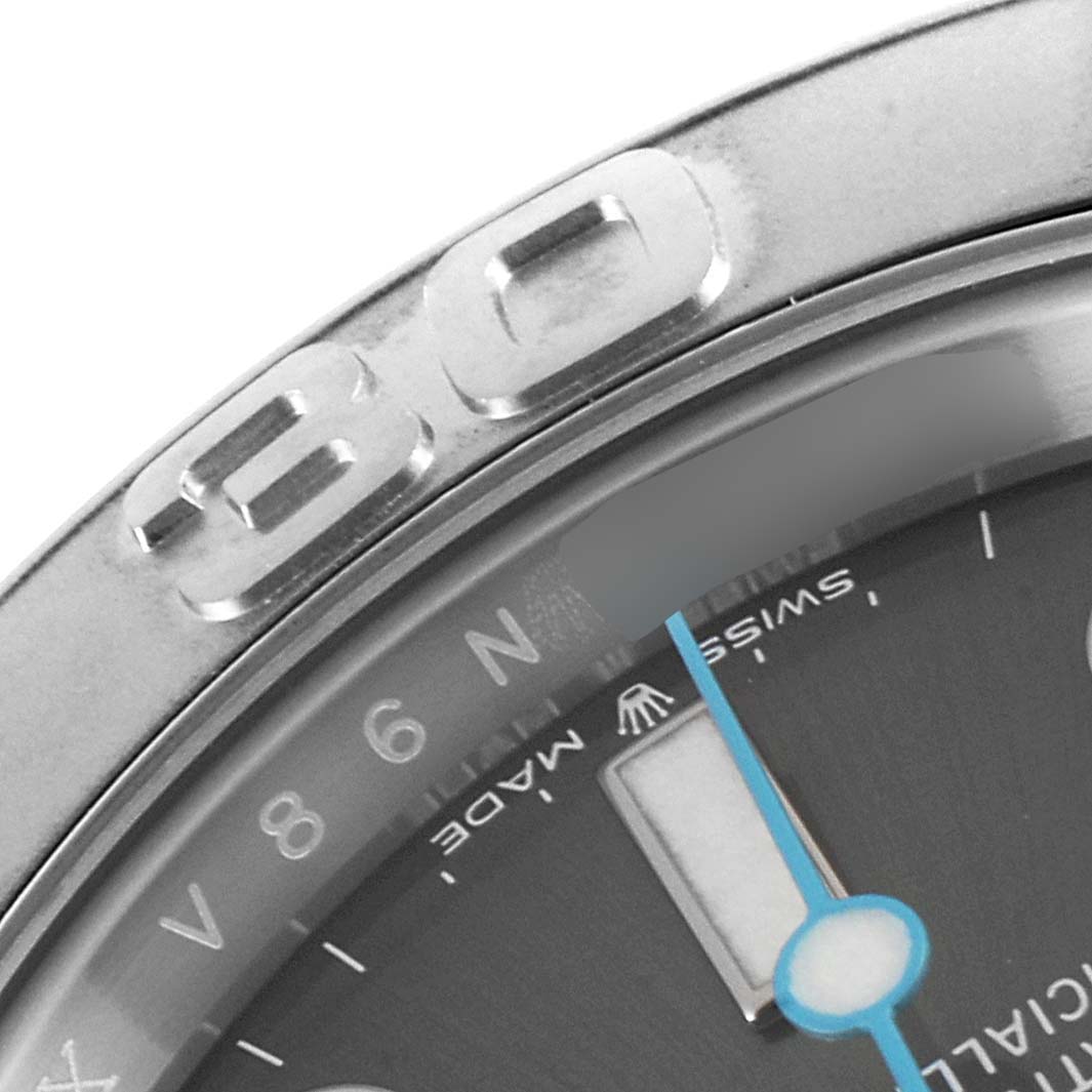 The image shows a close-up of the bezel and part of the dial, including a segment of the minute markers, crown logo, and "Swiss Made" text of the Rolex Yacht-Master 126622 Men's Stainless Steel Grey Dial 126622 Men's Stainless Steel Grey Dial.