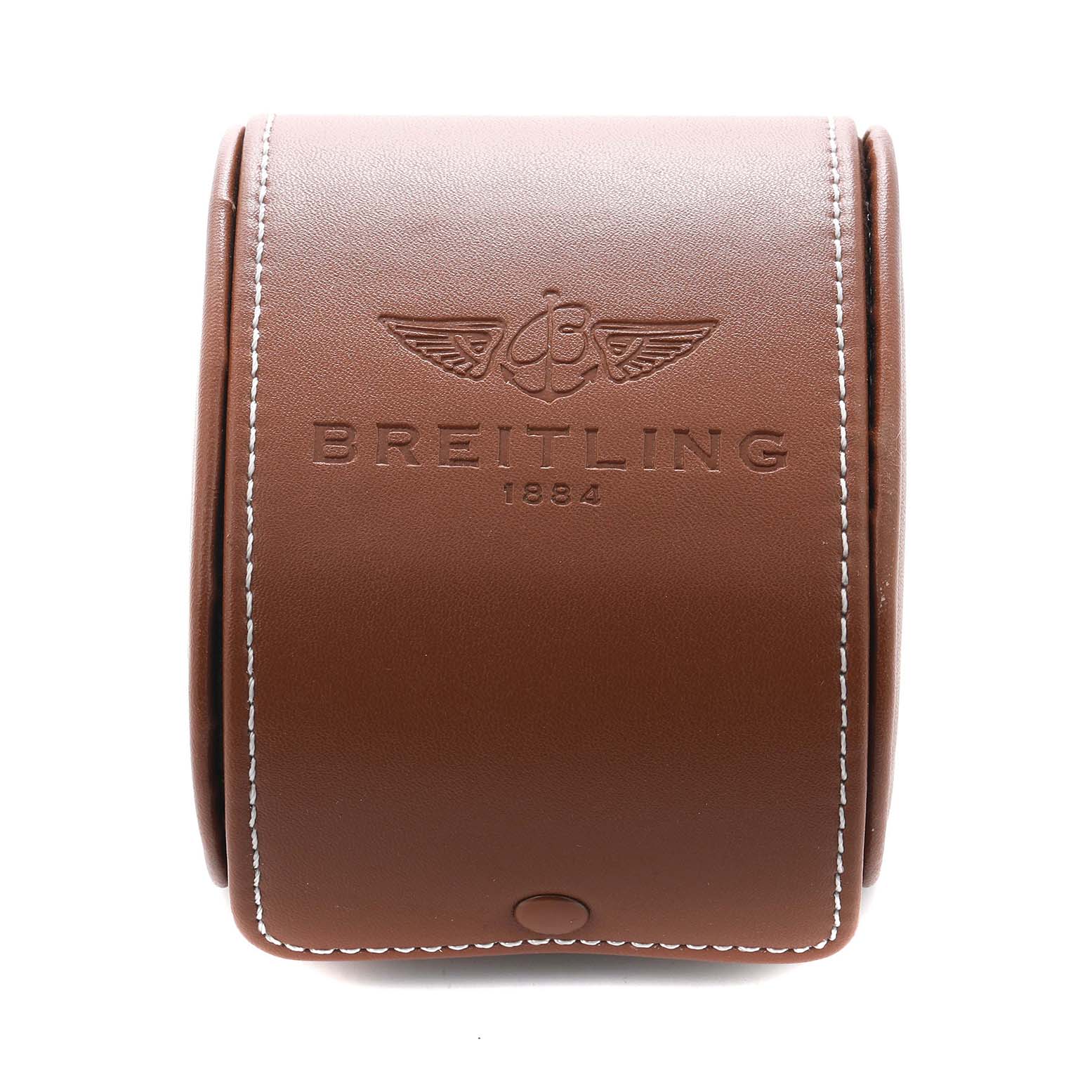 The image shows a front view of a brown leather case for the Bentley model by Breitling.