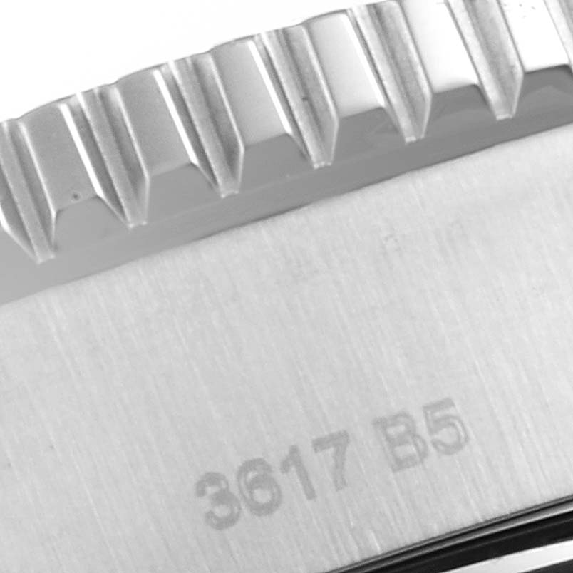 This image shows a close-up view of the bezel edge and part of the case back of the Breitling Superocean A17392D8/C910 Men's Stainless Steel Blue Dial A17392D8/C910 Men's Stainless Steel Blue Dial watch with visible serial number "3617 B5."