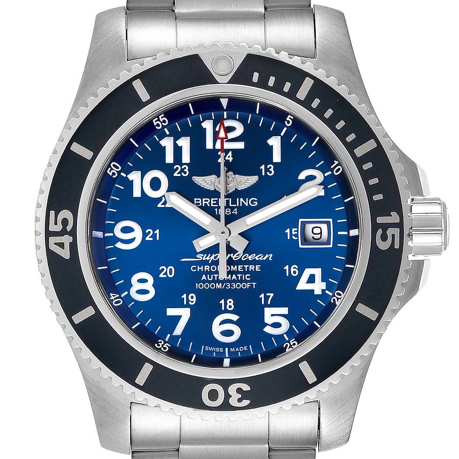Breitling Superocean II 44 Blue Dial Steel Mens Watch A17392 Box Papers SwissWatchExpo
